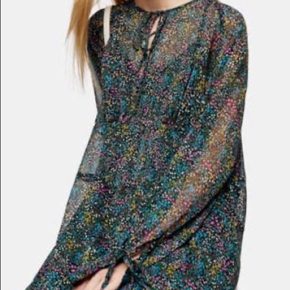 Topshop ditsy floral chiffon midi dress in multi - Picture 5 of 16